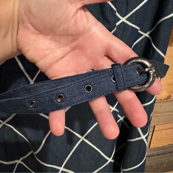 eShakti Embellished Cotton Chambray Belted Short Sleeve Midi Dress Modest Dressy - Picture 6 of 14